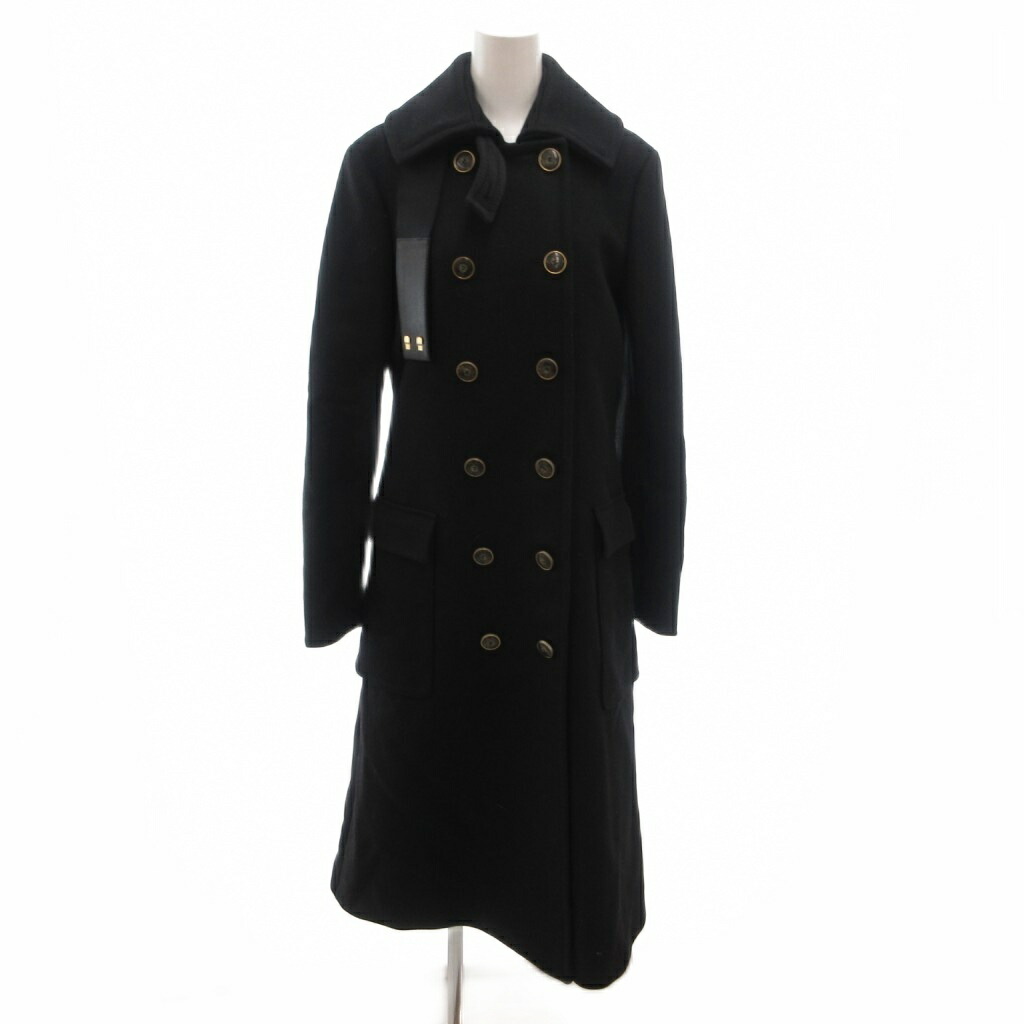 【中古】トミーヒルフィガー TOMMY HILFIGER ステンカラーコート ダブル ウール ロング マキシ 4 黒 ブラック /FF ■ECD005 レディース 【ベクトル 古着】 260610|ブランド古着ベクトルプレミアム店
