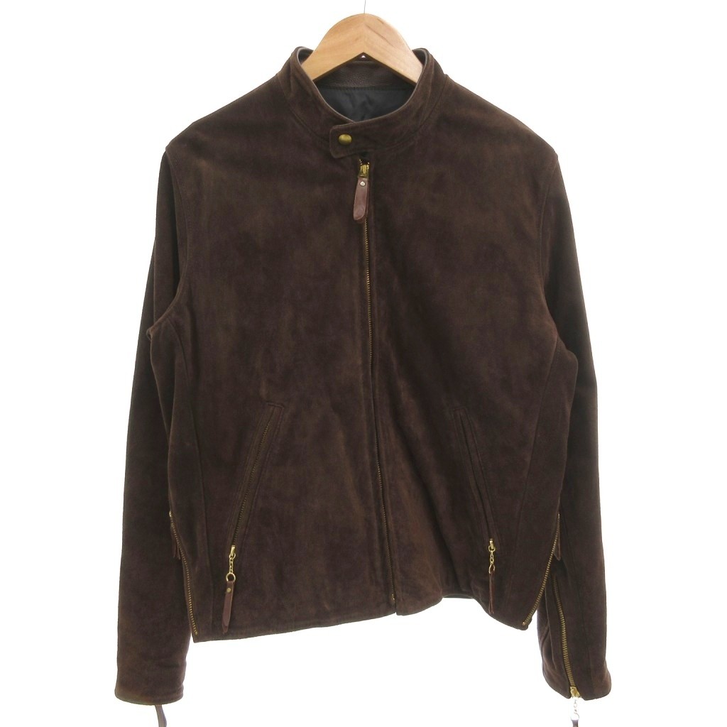 【中古】ビーピーアールビームス bpr BEAMS スエード シングルライダースジャケット ジップアップ カウレザー 牛革 S 茶 ブラウン 38-18-0706-343 /GV ■ECE006 メンズ 【ベクトル 古着】 260613｜ブランド古着ベクトルプレミアム店