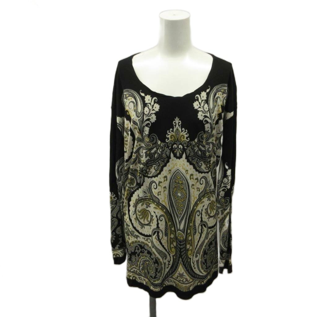 【中古】エトロ ETRO ペイズリーチュニック チュニック 黒 ブラック 白 ホワイト 黄色 イエロー ペイズリー柄 ラウンドネック 長袖 /SH ■GY62 レディース 【ベクトル 古着】 260617｜ブランド古着ベクトルプレミアム店