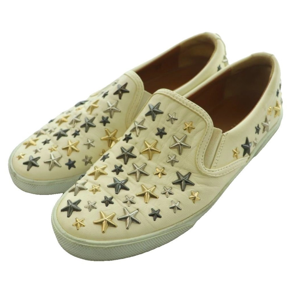 【中古】ジミーチュウ JIMMY CHOO スタースタッズスリッポン レザー 37 マルチカラー アイボリー 黒 ブラック /SS ■OS ■GY62 レディース 【ベクトル 古着】 260629｜ブランド古着ベクトルプレミアム店