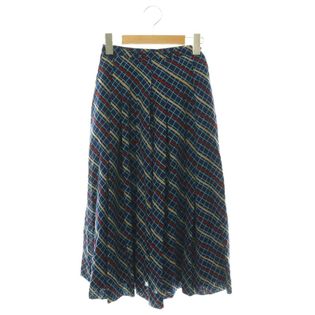 【中古】クリスチャンディオール Christian Dior ヴィンテージ プリーツスカート フレア マキシ ロング チェック柄 ウール M 青 ブルー マルチカラー /BB ■GY62 レディース 【ベクトル 古着】 260702|ブランド古着ベクトルプレミアム店