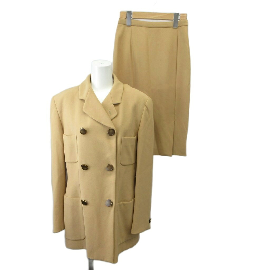 【中古】ジョルジオアルマーニ GIORGIO ARMANI 90sヴィンテージ セットアップ スカートスーツ 38 ベージュ ダブルブレスト ウール 676158 /RY ■GY62 レディース 【ベクトル 古着】 260703|ブランド古着ベクトルプレミアム店