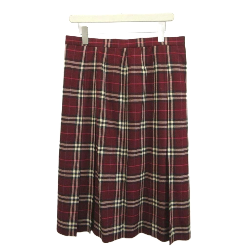 【中古】バーバリー ロンドン BURBERRY LONDON スカート ウール 17 エンジ チェック柄 プリーツ ミディ丈 FXB15-073 /AY ■GY53 レディース 【ベクトル 古着】 260702|ブランド古着ベクトルプレミアム店