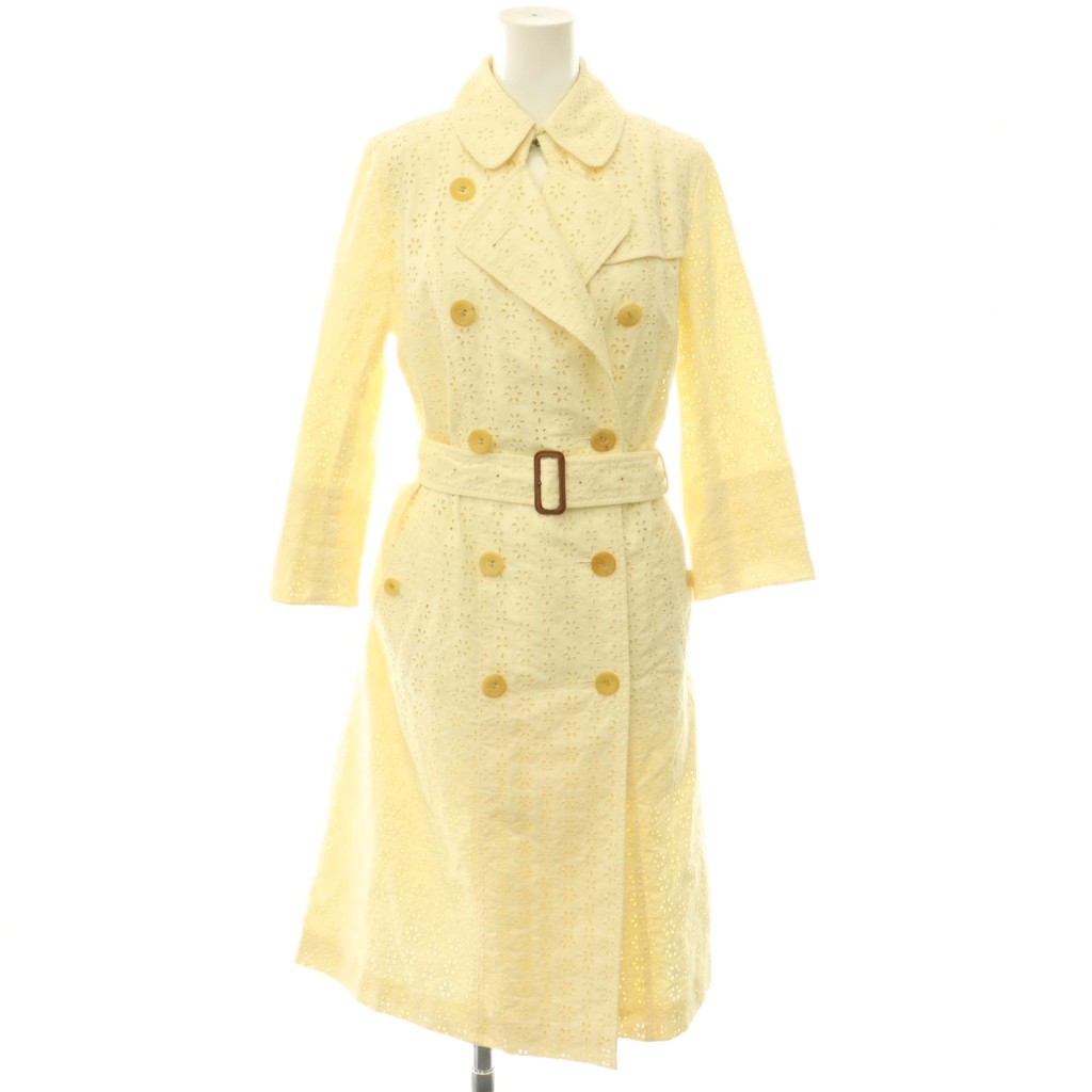 【中古】バーバリー ロンドン BURBERRY LONDON ステンカラーコート スプリングコート ロング 七分袖 38 クリームイエロー /HS ■GY53 レディース 【ベクトル 古着】 260703｜ブランド古着ベクトルプレミアム店