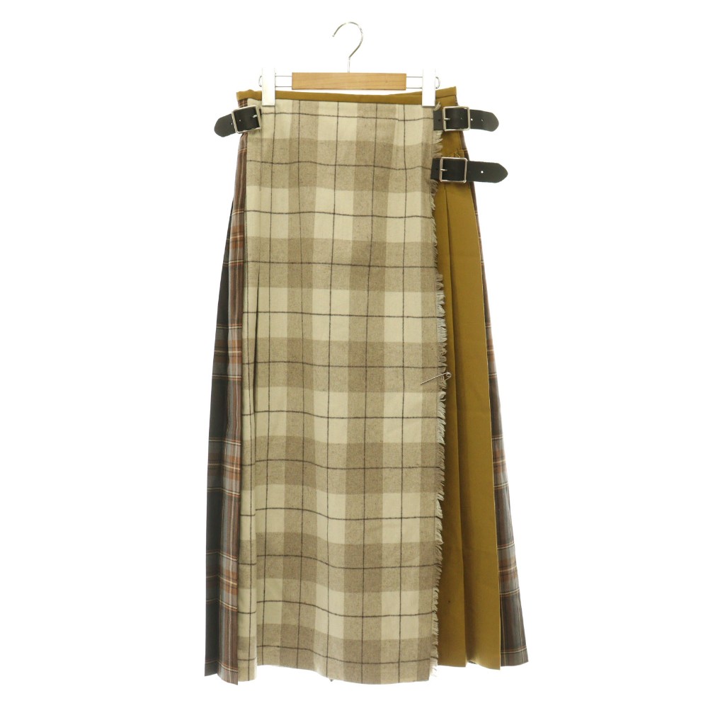【中古】オニール オブ ダブリン O'NEIL OF DUBLIN チェックラップスカート ロング ウール I42 ベージュ ブラウン /MY ■OS ■GY62 レディース 【ベクトル 古着】 260714｜ブランド古着ベクトルプレミアム店