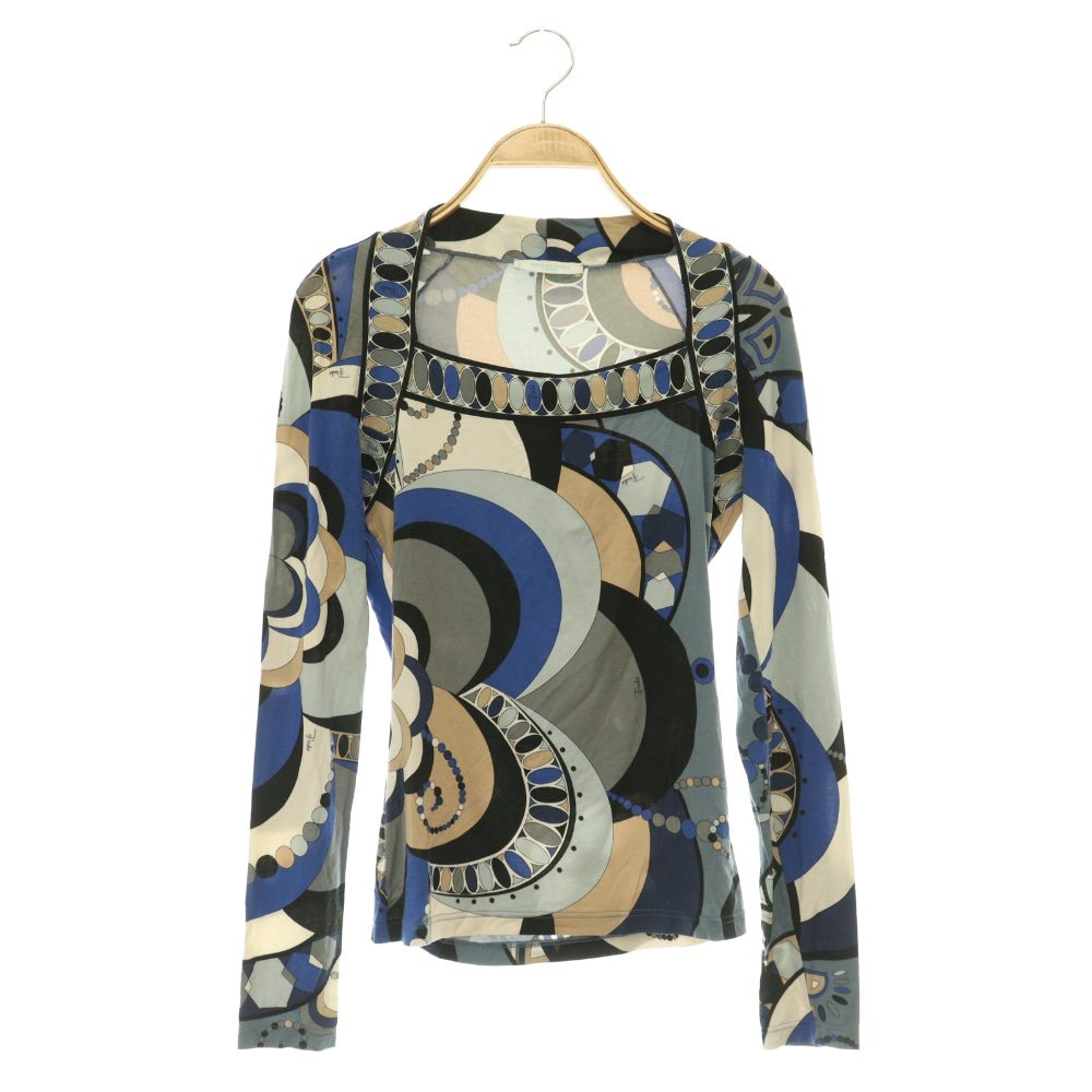 【中古】エミリオプッチ EMILIO PUCCI トップス カットソー 長袖 総柄 スクエアネック XS ネイビー /MY ■OS ■GY62 レディース 【ベクトル 古着】 260714｜ブランド古着ベクトルプレミアム店 10,877円