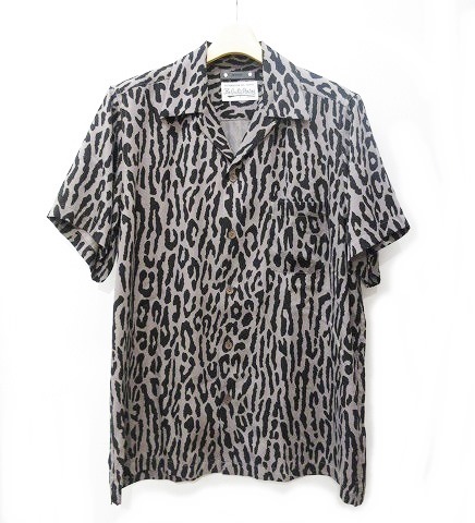 ワコマリア WACKO MARIA x マインデニム MINEDENIM 美品 22SS Hawaiian Shirt レオパード ハワイアンシャツ アロハシャツ 総柄 半袖 灰 グレー 黒 ブラック 2 0927 メンズ 220927