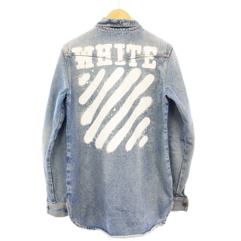 Off White ヴィンテージ加工 デニムジャケット マルチプリント Off White ヴィンテージ加工 デニムジャケット マルチプリント
