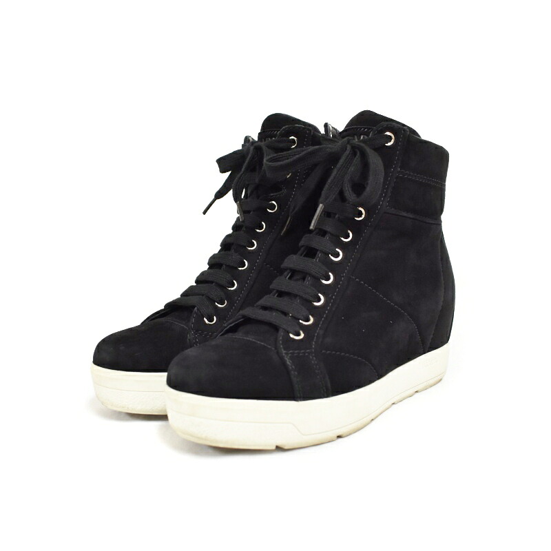 【中古】プラダスポーツ PRADA SPORT ウエッジソール なめし革スニーカー 厚底 37 黒 黒いこと 3TZ050 ☆AA★ レディース 【ベクター 古着】 250802