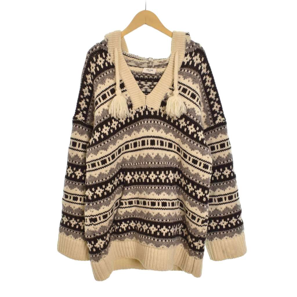 【中古】セリーヌ CELINE 21AW Oversized Baja Pullover 大層らしい大きさ バハシェトランド ジャかばい立て 編み物 パーカー プルオーバー XS ベージュ 2A80R107O ☆AA★ メンズ 【ベクター 古着】 251117