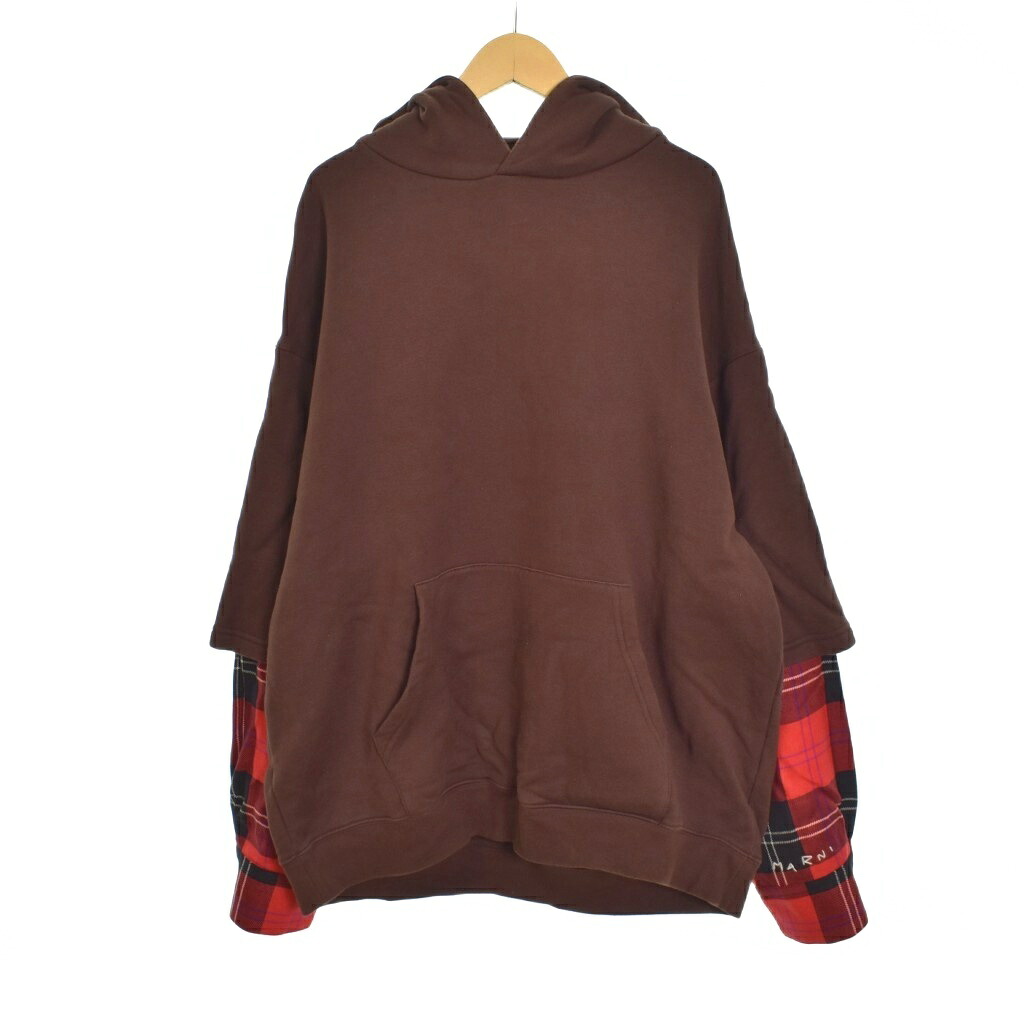 【中古】マルニ MARNI 22AW ORGANIC COTTON BRUSHED HOODIE レイヤード プルオーバー パーカー 46 茶 ブラウン FUMU0110XQ メンズ 【ベクトル 古着】 251118