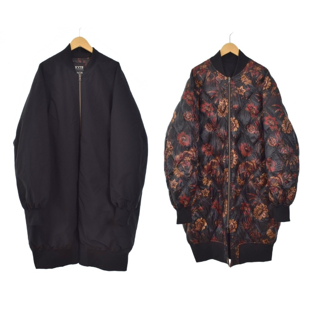 【中古】サイト s'yte TAION 23AW FLORAL PATTERN QUILTED DOWN リバーシブル ダウンジャケット ロングコート 花柄 3 黒 ブラック UU-Y01-921 メンズ 【ベクトル 古着】 260118|ブランド古着ベクトルプレミアム店