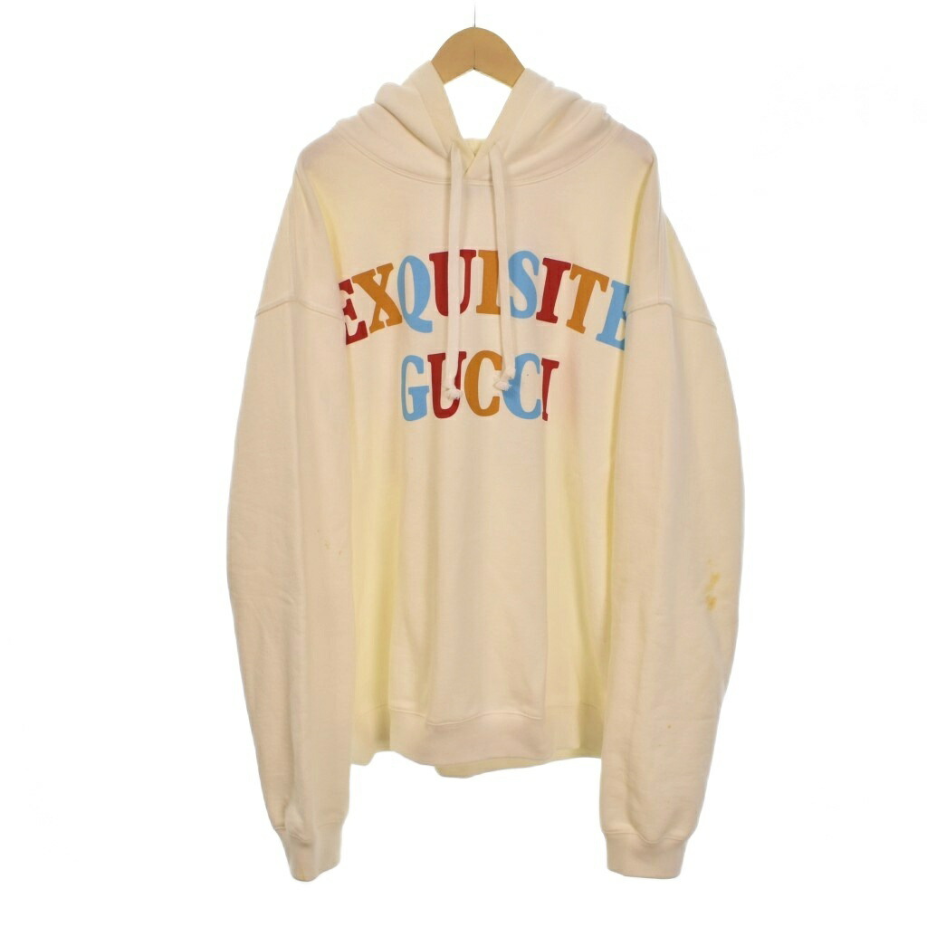 【中古】グッチ GUCCI パーカー フーディー ロゴタイプ 刷り上げる L 象牙色 700120 ☆AA★ メンズ 【ベクター 古着】 260207