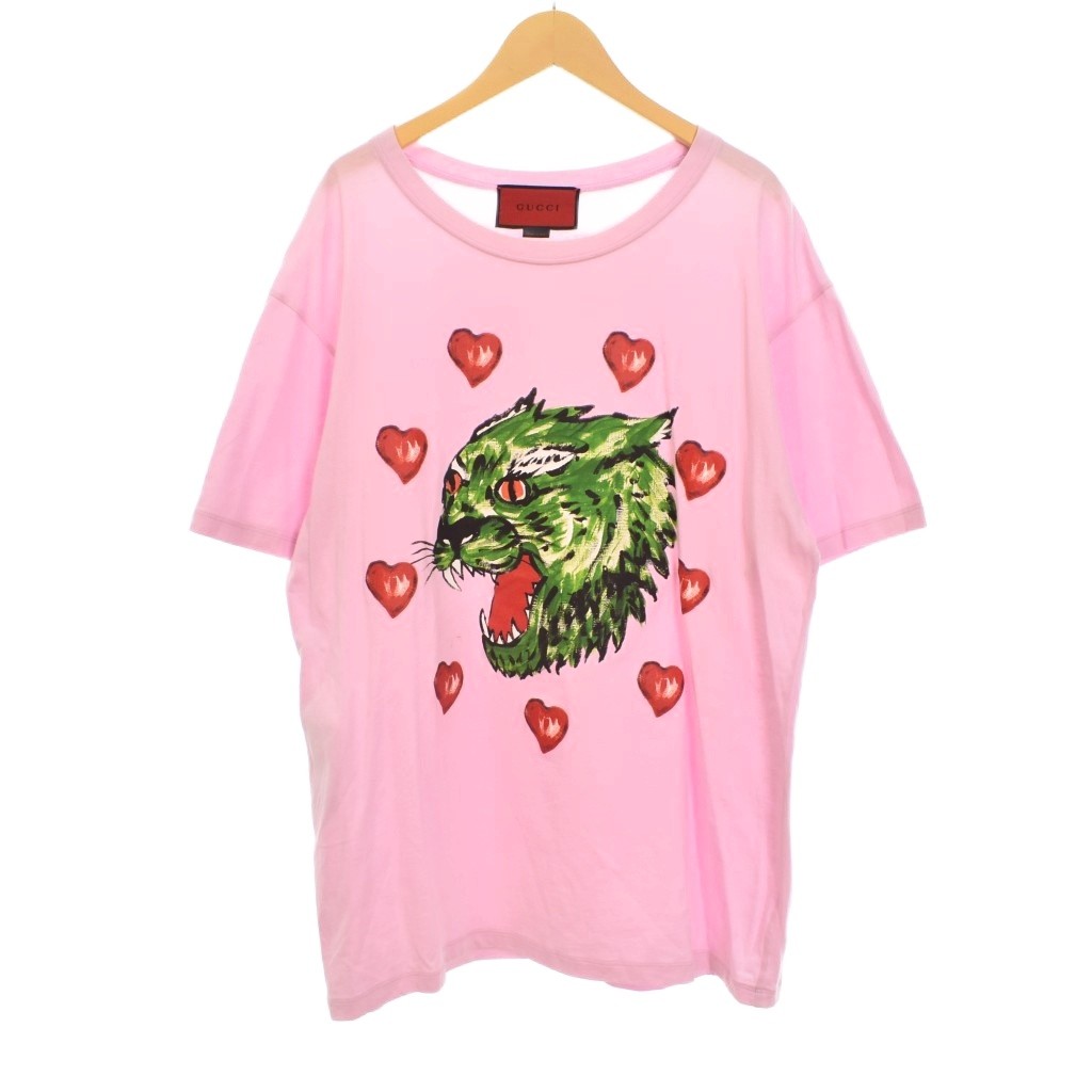 【中古】グッチ GUCCI 虎 刷り上げる ティーシャツ 半袖 L サクラ色 492347 ☆AA★ メンズ 【ベクター 古着】 260207
