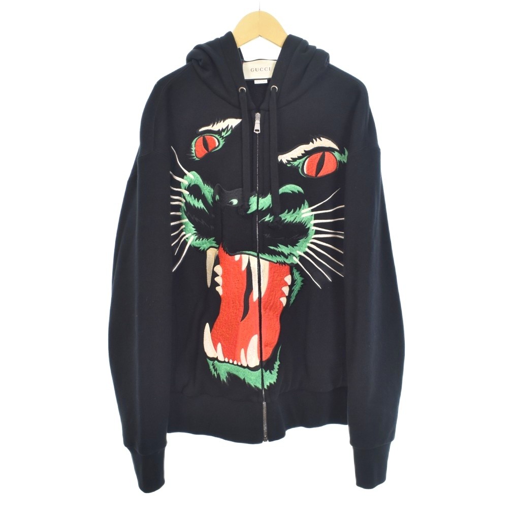 【中古】グッチ GUCCI ランウェイコレクション パンサー フロントジップ パーカー フーディー S 黒 黒いこと 554795 ☆AA★ メンズ 【ベクター 古着】 260207