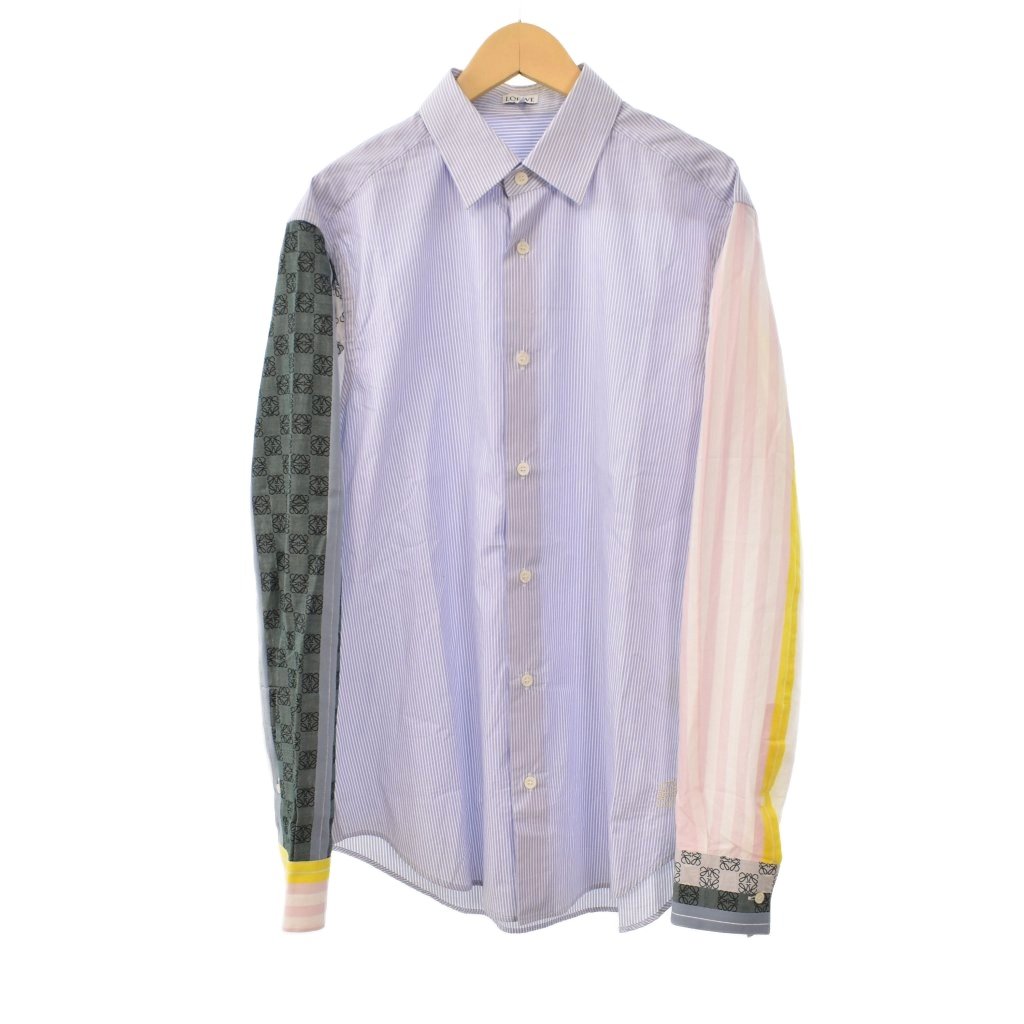 【中古】ロエベ LOEWE アナグラム ストライプ 切替 シャツ 長袖 38 水色 ライトブルー H2109210CG メンズ 【ベクトル 古着】 260208