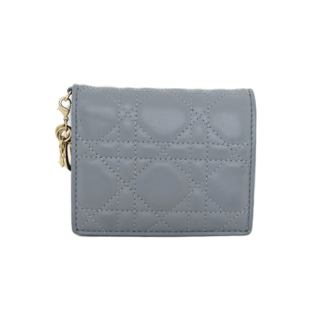 【中古】クリスチャンディオール Dior Lady Dior Gardenia レディディオール ガーデニア ウォレット ミニ カナージュ 二つ折り紙入れ 水色 ともし火青味 ☆AA★ レディース 【ベクター 古着】 260218