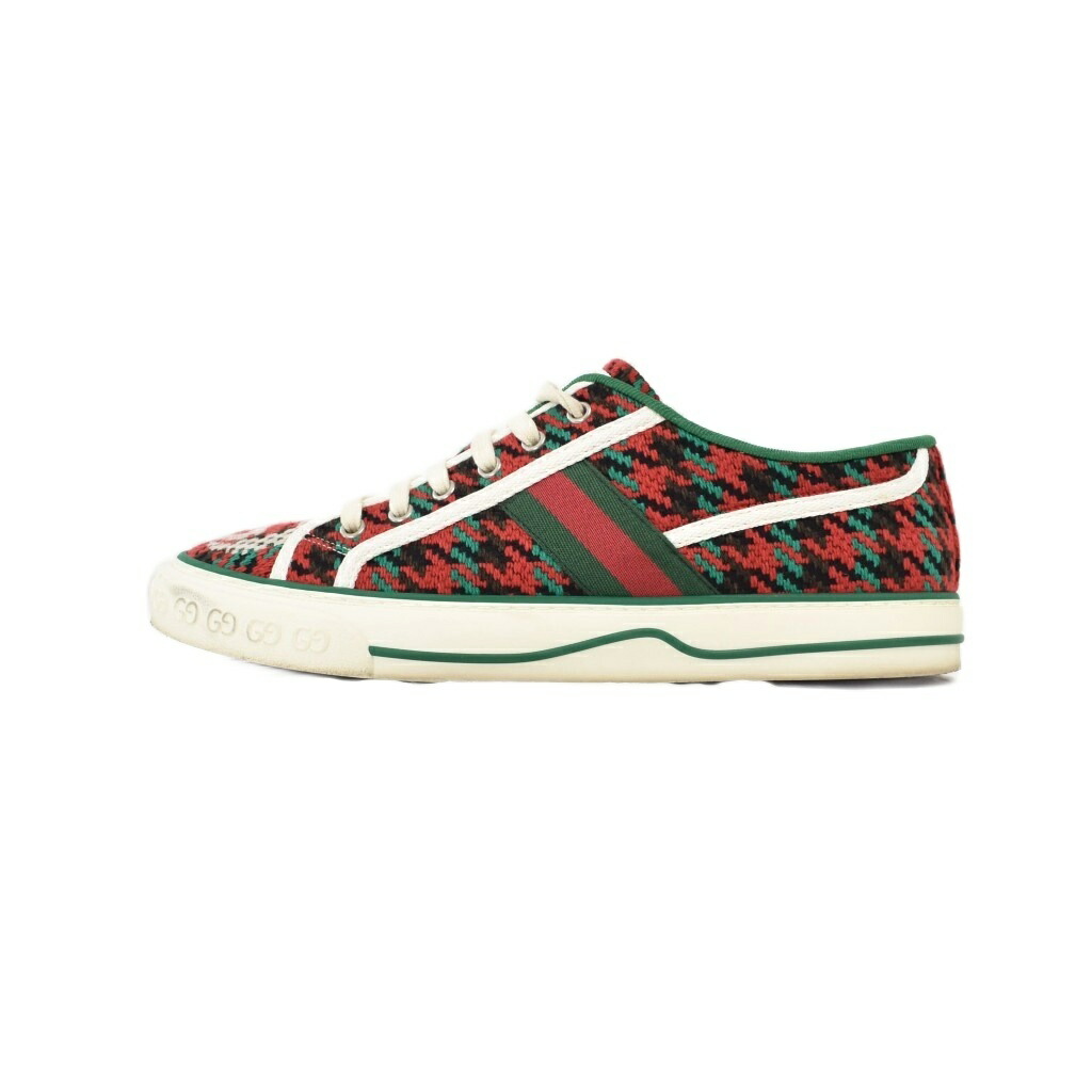 【中古】グッチ GUCCI TENISS 1977 GGロゴタイプ シェリー酒生産ライン ハウンドトゥース 編み物 帆布 置き目とり捨てる スニーカー 8+ 赤 赤いこと 緑 緑であること ☆AA★ メンズ 【ベクター 古着】 260222
