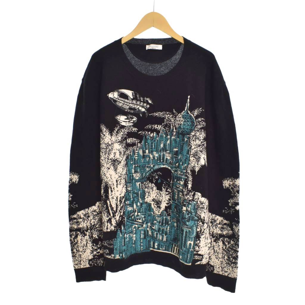 【中古】ヴァレンティノ ヴァレンチノ  VALENTINO 刺しゅう 編み物 プルオーバー 長袖 総柄 L 黒 黒いこと UV3KC09Z6LN メンズ 【ベクター 古着】 260226