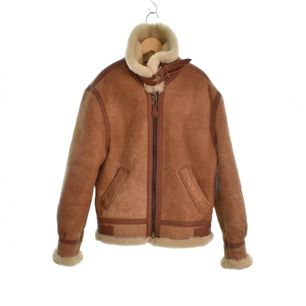 【中古】ショット SCHOTT B-3 ムートン フライトジャケット 上着 アメリカ製 ジップアップ 裏ボア ネックベルト 38 茶 ブラウン ベージュ 白 ホワイト メンズ 【ベクトル 古着】 260304