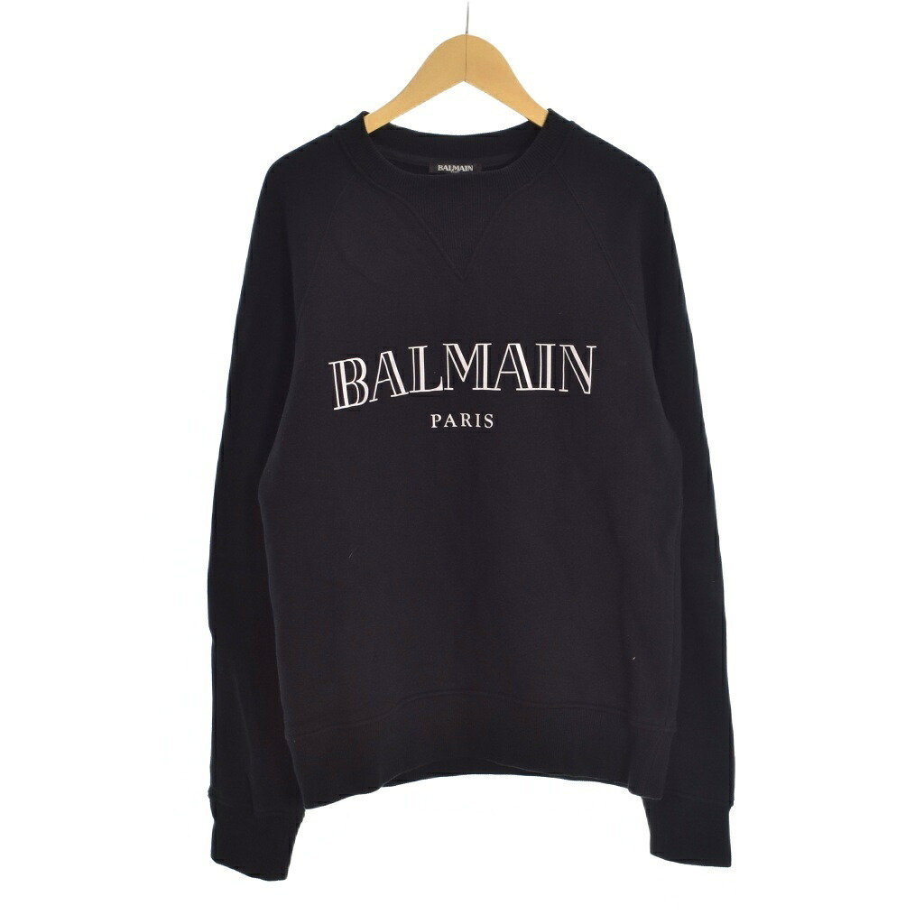 【中古】バルマン BALMAIN トレーナー スウェット ロゴプリント リフレクター クルーネック プルオーバー 黒 ブラック XS W8H6279/350 メンズ 【ベクトル 古着】 260316