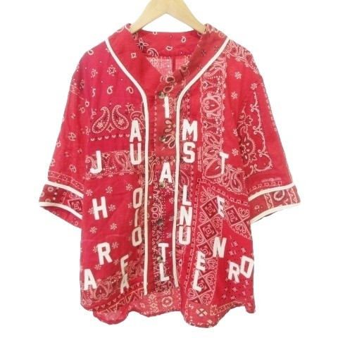 【中古】レディメイド READYMADE 21AW BANDANA BASEBALL SHIRT バンダナ ベースボール シャツ 半袖 ペイズリー柄 0 赤 レッド RE-00-RE00-00-136 メンズ 【ベクトル 古着】 260320｜ブランド古着ベクトルプレミアム店