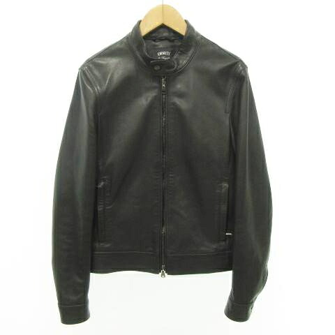 【中古】エンメティ EMMETI シングル ライダースジャケット ラムレザージャケット ショート丈 ジップアップ 42 黒 ブラック メンズ 【ベクトル 古着】 260320|ブランド古着ベクトルプレミアム店