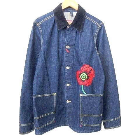 【中古】ケンゾー KENZO 22AW WORKWEAR DENIM JACKET デニム ジャケット カバーオール フラワー刺繍 S インディゴ メンズ 【ベクトル 古着】 260320