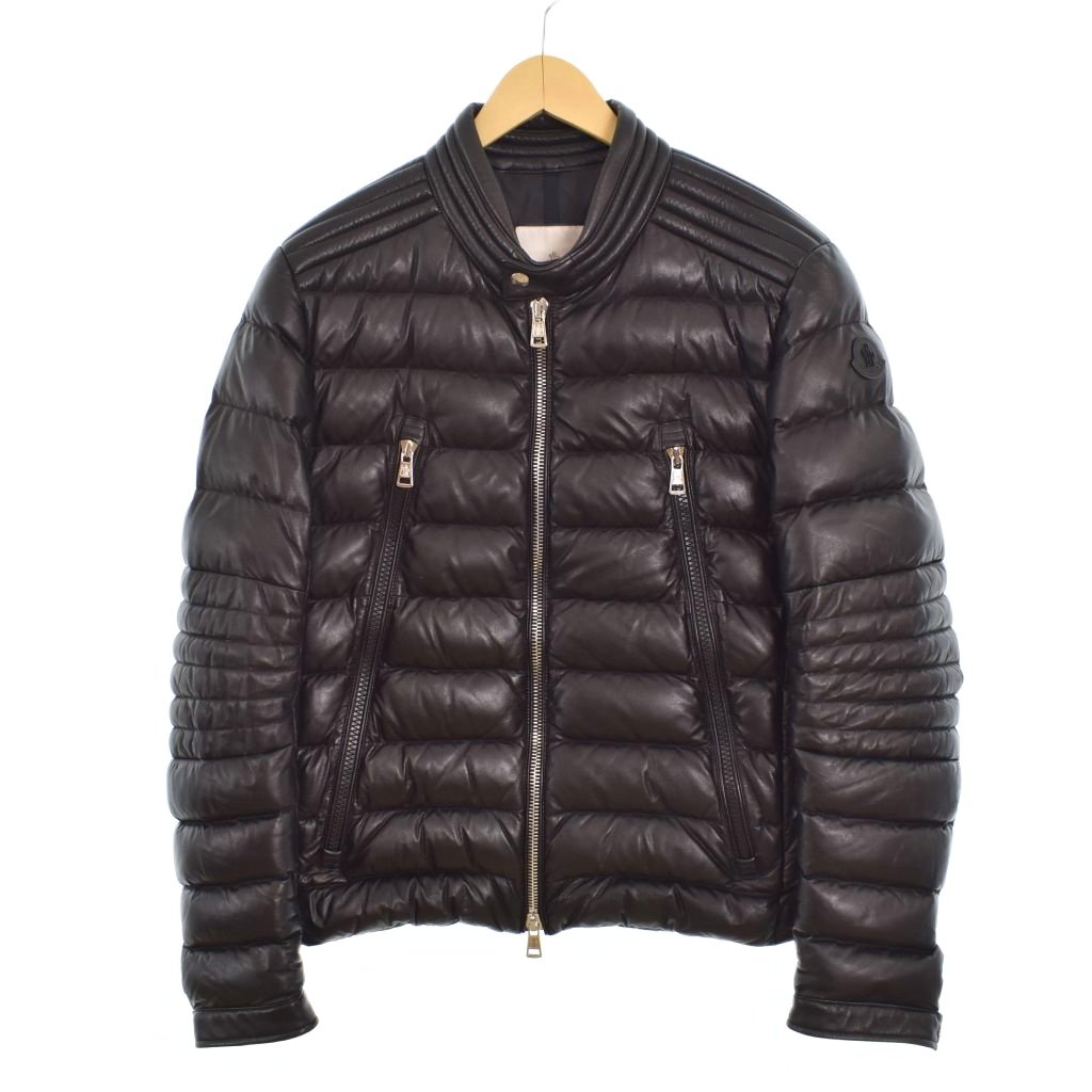 【中古】モンク軌跡 MONCLER AMIOT オールなめし革 落ち込む上衣 ライダースジャケット 子ヒツジなめし革  羊革 2 M 黒 黒いこと C20914032205 メンズ 【ベクター 古着】 260328