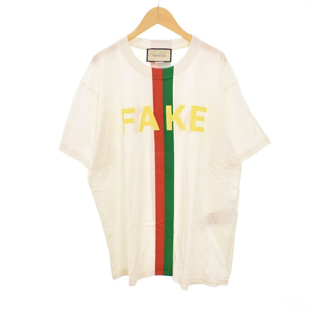 【中古】グッチ GUCCI 20AW Fake Not Print Oversize Tee ティーシャツ 半袖 刷り上げる S 白 白いこと 616036 XJCXX ☆AA★ メンズ 【ベクター 古着】 260405