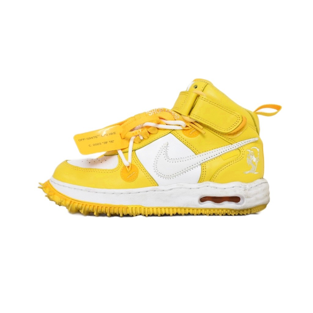 【中古】ナイキ NIKE Off-White Air Force 1 Mid SP LTHR White and Varsity Maize 象牙色 空軍1 ミッド なめし革 ホワイトアンドバーシティメイズ スニーカー US5.5 黄 黄色 DR0500-101 ☆AA★ メンズ 【ベクター 古着】 260407