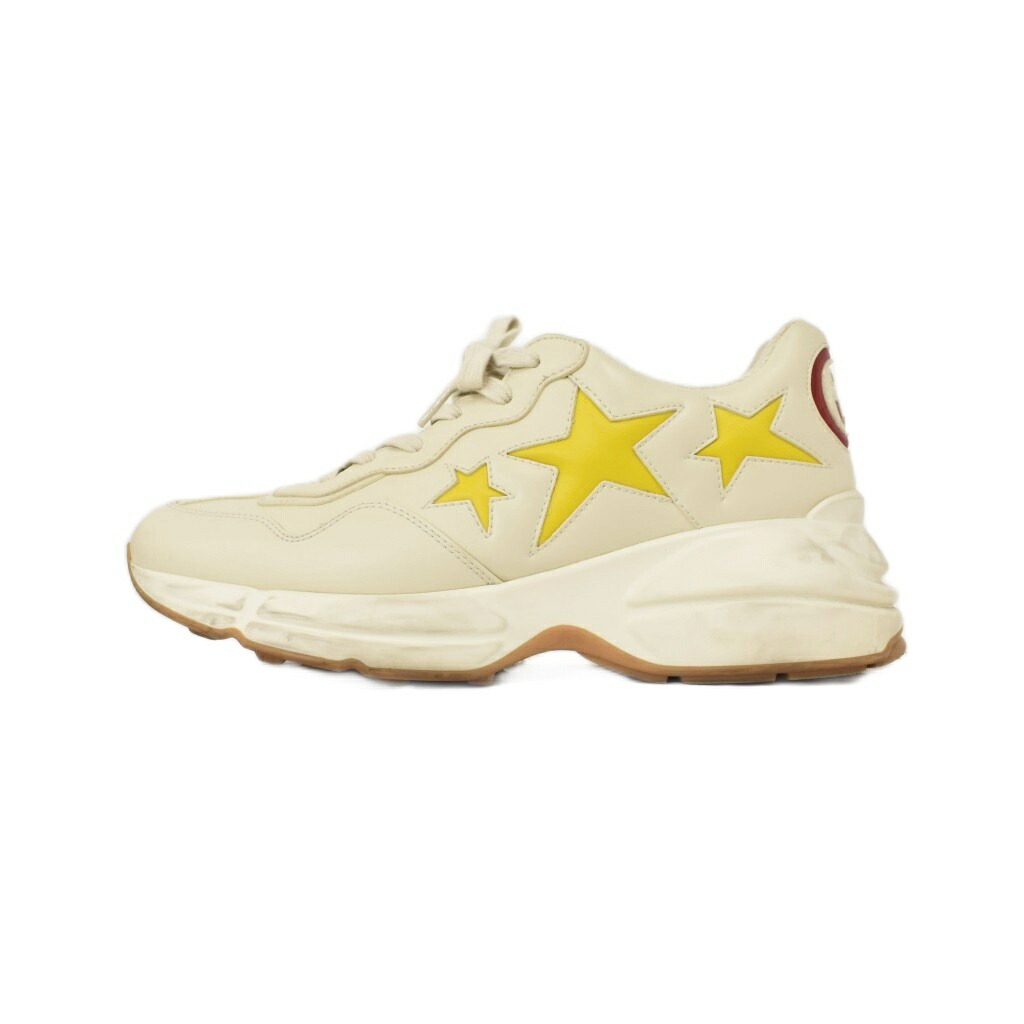 【中古】グッチ GUCCI ライトン スターズ スニーカー なめし革 8 ベージュ ☆AA★ メンズ 【ベクター 古着】 260405