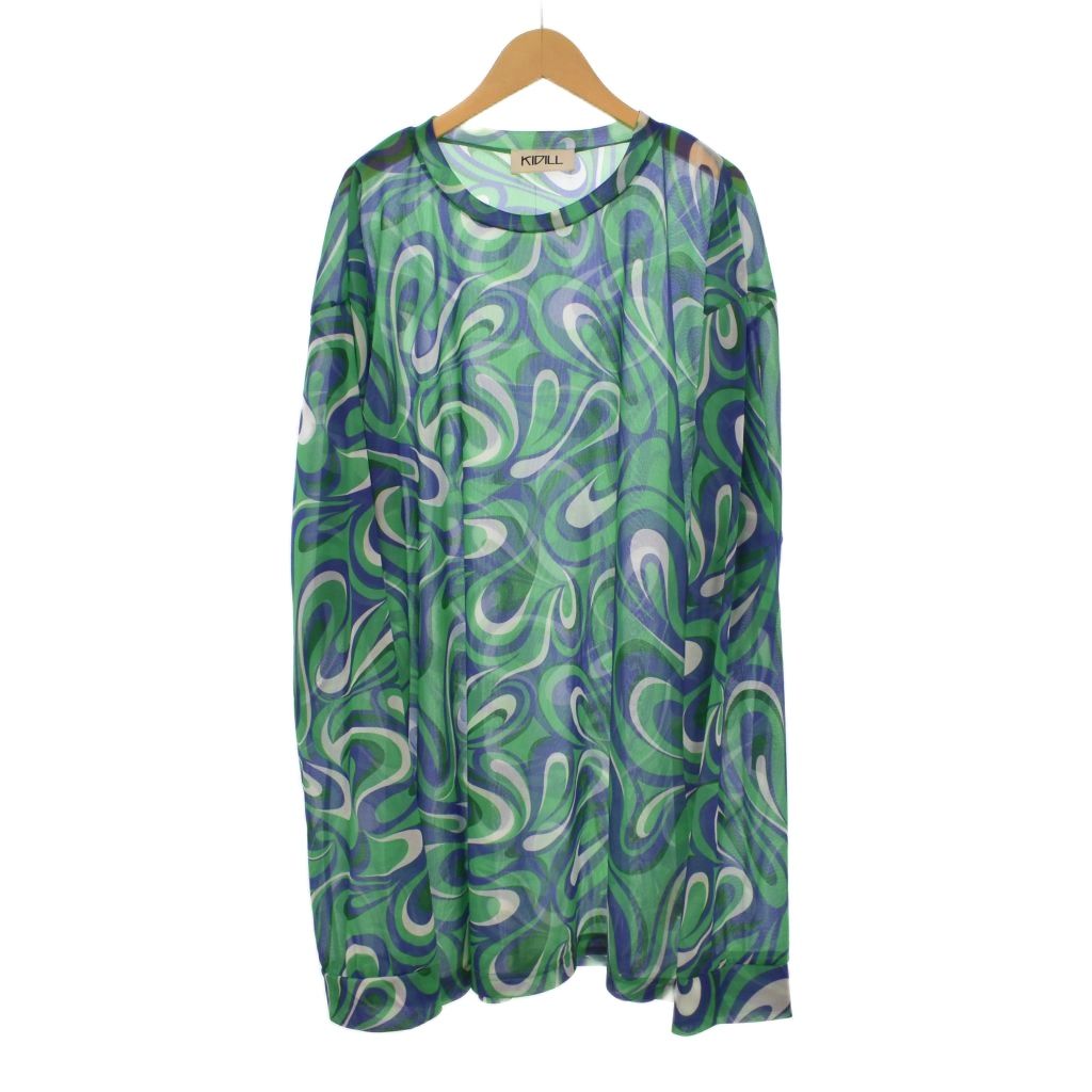 【中古】キディル KIDILL LONG SLEEVE POLY TEE カクテルドレスルー カットソー 長袖 総柄 XXL 緑 緑であること KL698 ☆AA★ メンズ 【ベクター 古着】 260422