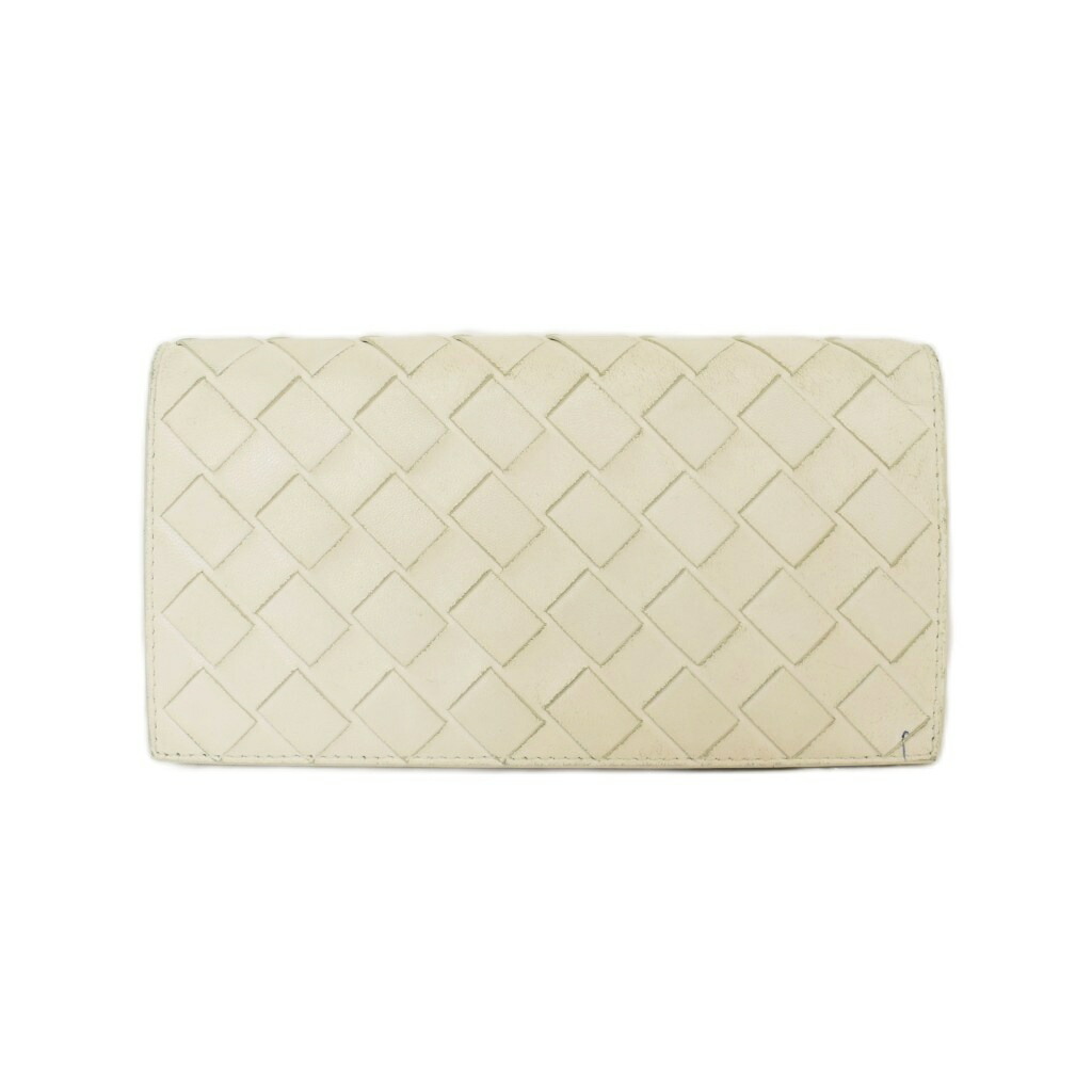 【中古】ボッテガヴェネタ BOTTEGA VENETA イントレチャート 二つ折り 長銭入れ ロングウォレット なめし革 白 白いこと ☆AA★ メンズ 【ベクター 古着】 260504