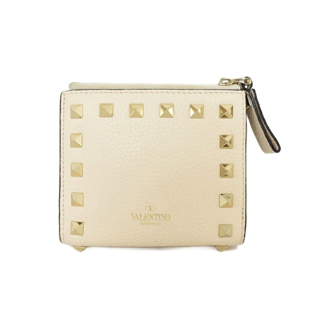 【中古】ヴァレンティノ ガラヴァーニ VALENTINO GARAVANI ロックスタッズ 二つ折り銭入れ なめし革 象牙色 6W2P0W06VSH ☆AA★ レディース 【ベクター 古着】 260602