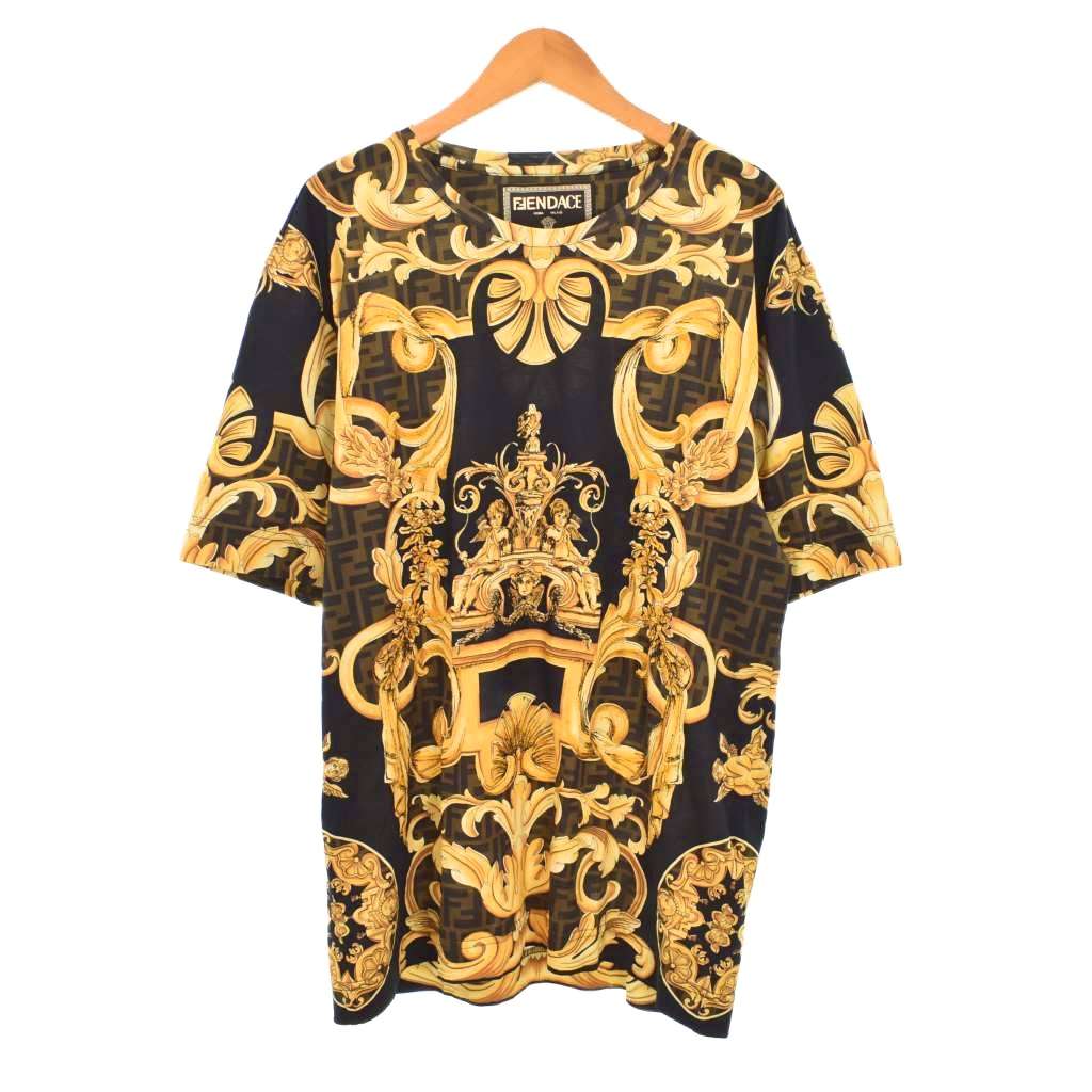 【中古】フェンディ FENDI ヴェルサーチ VERSACE 22SS フェンダーチェ FENDACE プルオーバー 半袖 総柄 M 黒 黒いこと FY0936 AKDZ メンズ 【ベクター 古着】 260606
