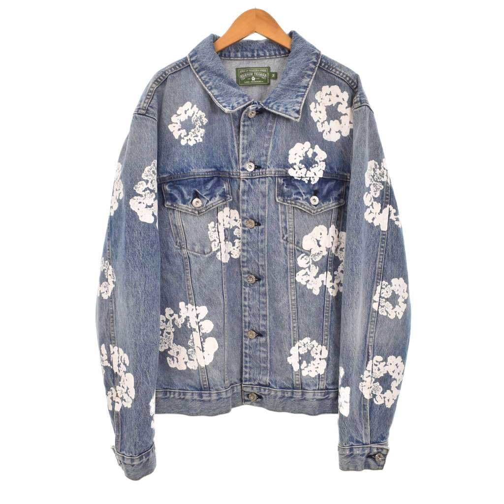 【中古】デニムティアーズ DENIM TEARS COTTON WREATH DENIM JACKET ジーンズ上衣 Gジャン 御花刷り上げる M 青 青碧 メンズ 【ベクター 古着】 260606