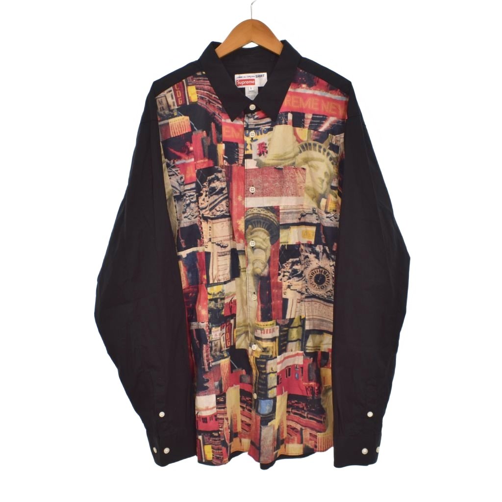 【中古】コムデギャルソンシャツ COMME des GARCONS SHIRT シュプリーム Supreme 18AW Patchwork button up shirt パッチワーク シャツ 長袖 X 黒 ブラック S2FW18 メンズ 【ベクトル 古着】 260721|ブランド古着ベクトルプレミアム店
