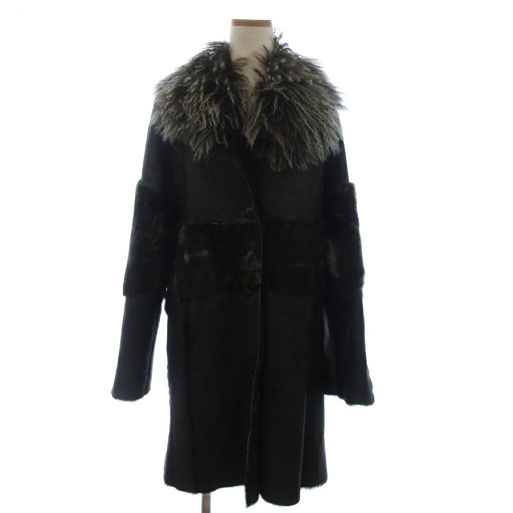 【中古】リサコンテ Lisa Conte レザー ファー コート ミドル丈 チベットラム 黒系 ブラック系 USA10 レディース 【ベクトル 古着】 251219