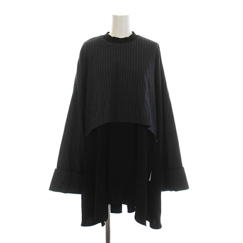 【中古】エンフォルド ENFOLD 22AW LAYERED PULLOVER レイヤード プルオーバー シャツ チュニック ストライプ 長袖 38 M チャコールグレー 黒 300FA230-1970 /YM レディース 【ベクトル 古着】 250422｜ブランド古着ベクトルプレミアム店