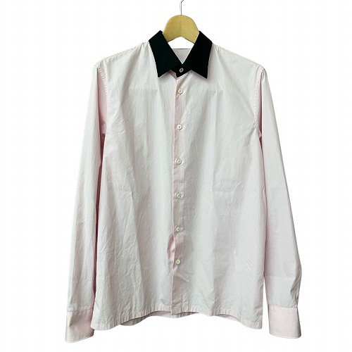 【中古】プラダ PRADA 2023年製 クレリックシャツ サクラ色 黒 黒いこと 39 L位 UCN521 S232 14JV ☆AA★  【ベクター 古着】 250605