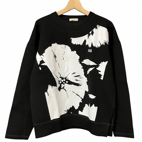 【中古】ニナリッチ NINA RICCI フラワー プリント プルオーバー トップス 黒 白 ブラック ホワイト L 1A-T0007-VI486 ■GY41 レディース 【ベクトル 古着】 250619 17,679円