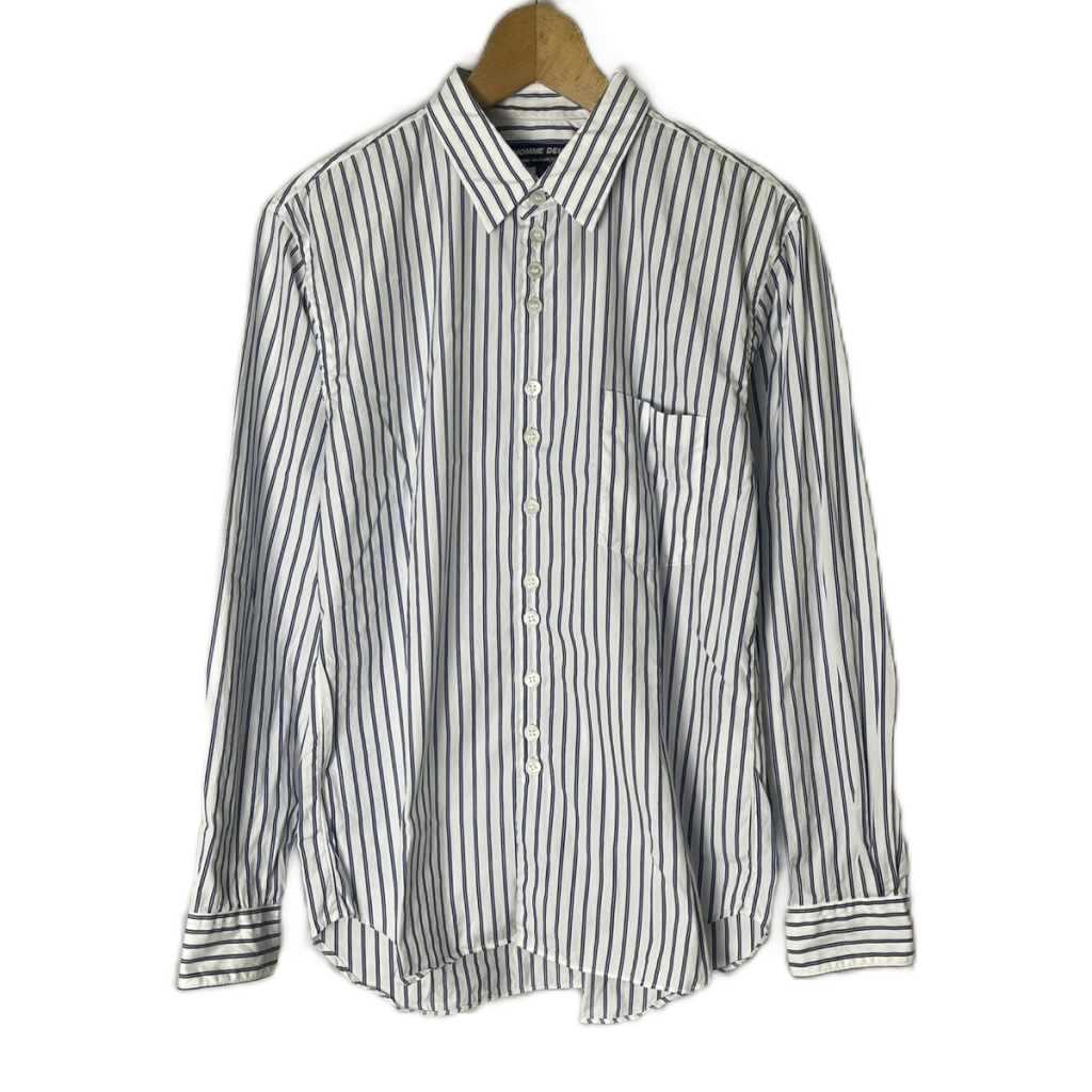 【中古】コムデギャルソンオムドゥ COMME des GARCONS HOMME DEUX 25SS Triple Button Stripe Shirt トリプル ボタン ストライプ シャツ 長袖 S ホワイト ブルー DO-B030 【ベクトル 古着】 250811