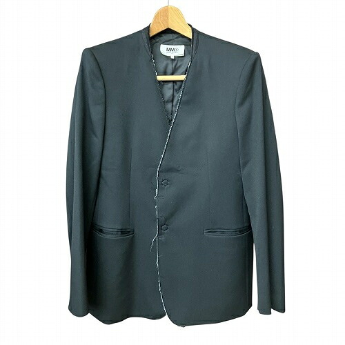 【中古】エムエムシックス メゾンマルジェラ MM6 Maison Margiela 2023年製 ウール混 ノーカラー ジャケット 黒 ブラック 44 S位 S52BN0108 メンズ 【ベクトル 古着】 250911