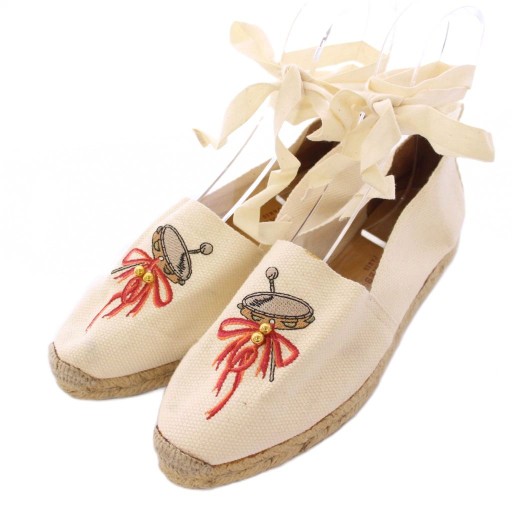 【中古】エルメス HERMES ローカットシューズ ラウンドトゥ エスパドリーユ 帆布 刺しゅう 24糎 象牙色 /BB レディース 【ベクター 古着】 250916