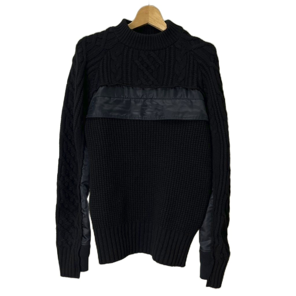 【中古】サカイ sacai 19AW ドッキングニット セーター 長袖 クルーネック ラグランスリーブ ウール 1 S 黒 ブラック 紺 ネイビー 19-02118M メンズ 【ベクトル 古着】 251003