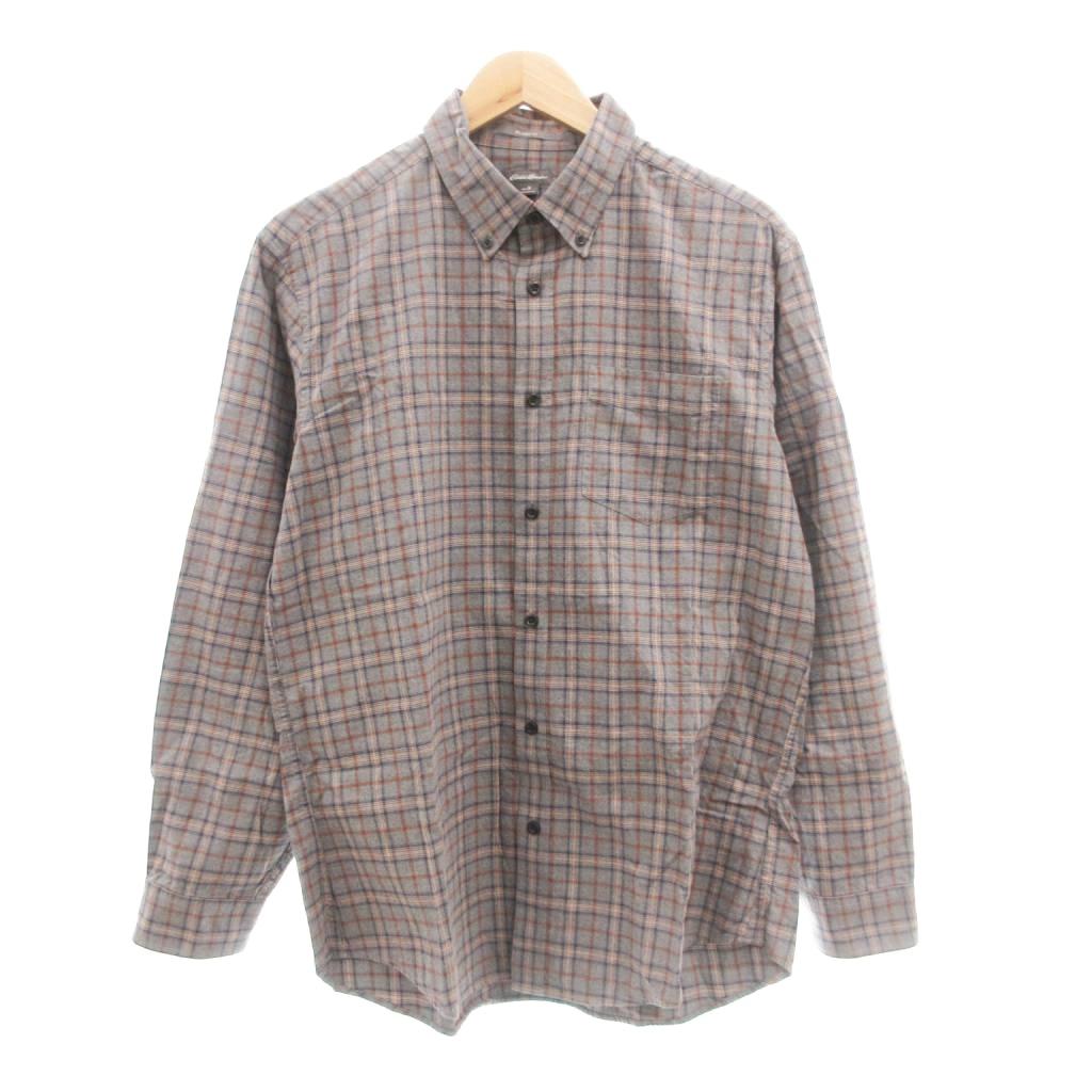【中古】エディーバウアー EDDIE BAUER ボタンダウンシャツ BD チェック 長袖 M グレー 紺 ネイビー /JS メンズ 【ベクトル 古着】 251110