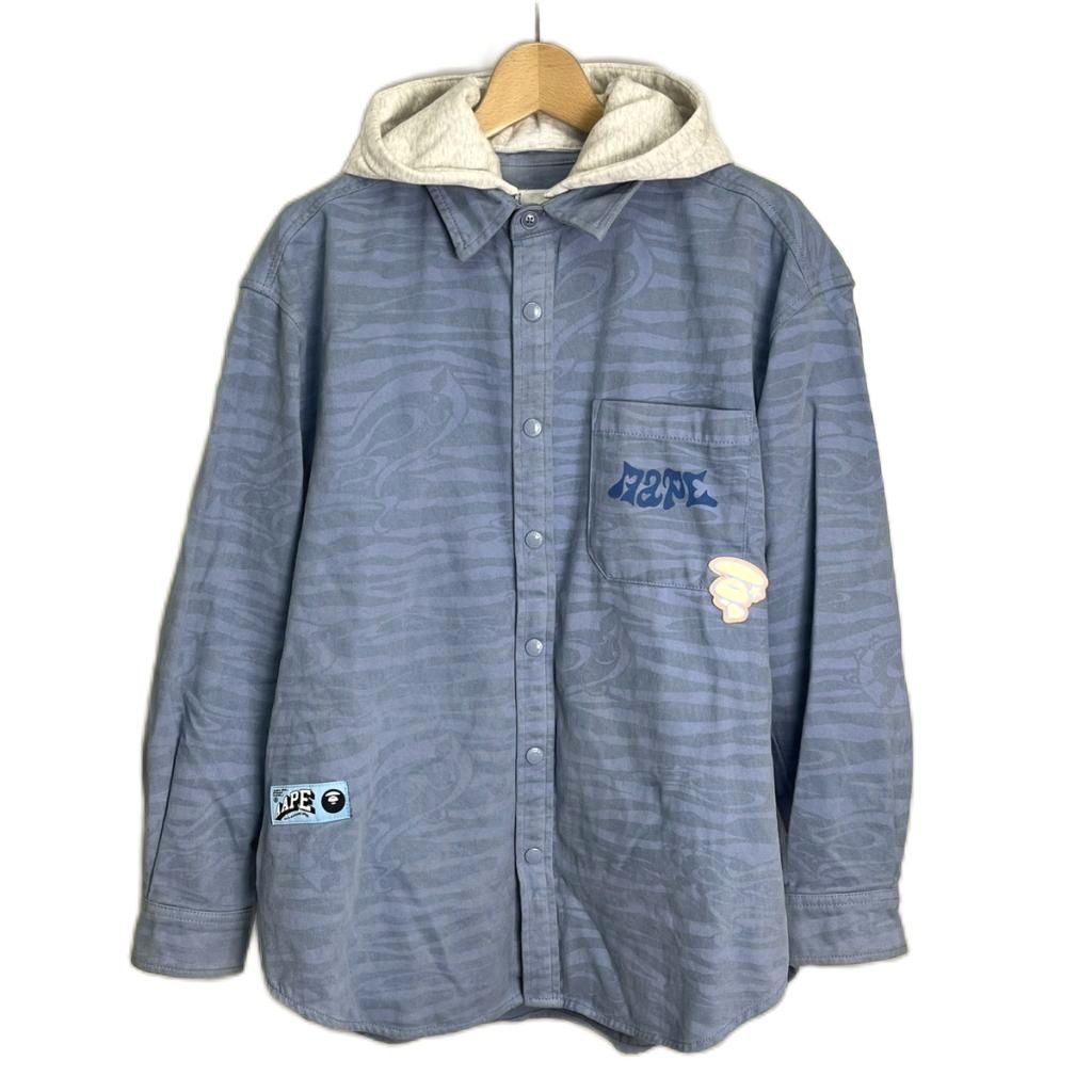 【中古】アベイシングエイプ A BATHING APE AAPE シャツジャケット フーディー 刺? ワッペン オーバーサイズ XS 青 ブルー AAPSTW8150XAN レディース 【ベクトル 古着】 251104