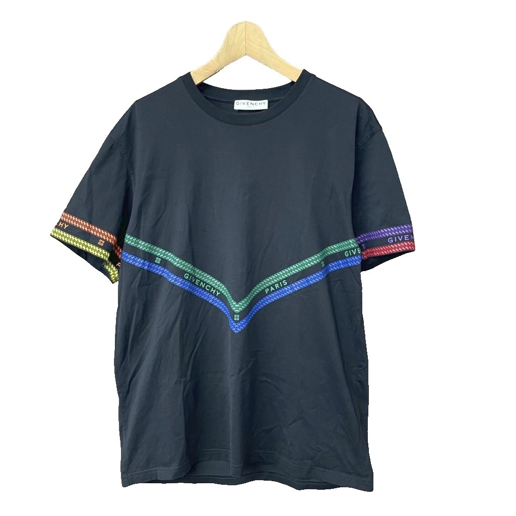 【中古】ジバンシィ GIVENCHY レインボーチェーン ロゴプリント Tシャツ カットソー 半袖 BM70YS3002 黒 ブラック M ☆AA★ メンズ 【ベクトル 古着】 251117