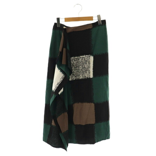 【中古】マルニ MARNI 総柄フリルデザインスカート ロング 38 緑であること 黒いこと /HK ■os  【ベクター 古着】 251120 レディースファッション-ボトムス-スカート